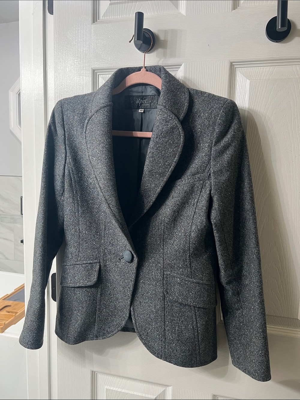 Ignes International Japan 100% Wool Charcoal Tweed Tailored Blazer 40